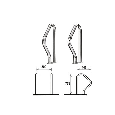 Korlát, 795 x 490mm AISI316L - 1 pár