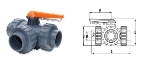 Golyóscsap 3 utas PTFE "T" D75