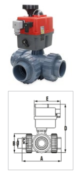 Motoros golyóscsap 3 utas PTFE "T" D75