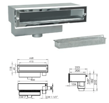 Szkimmer Inox betonos -Slim 450- AISI 316 KM2”