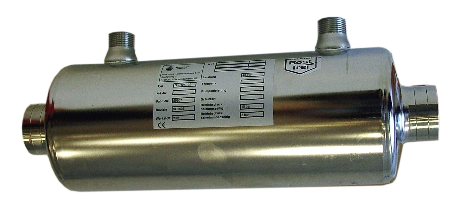 Acél hőcserélő AISI  316 210  kW