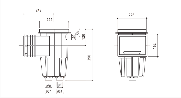 Szkimmer betonos STD 6/4"BM / D50 – galéria