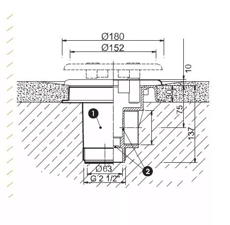 Fenékürítő betonos MTS rozsdamentes ráccsal 170x170mm D63 / 2" / 2 1/2" – galéria